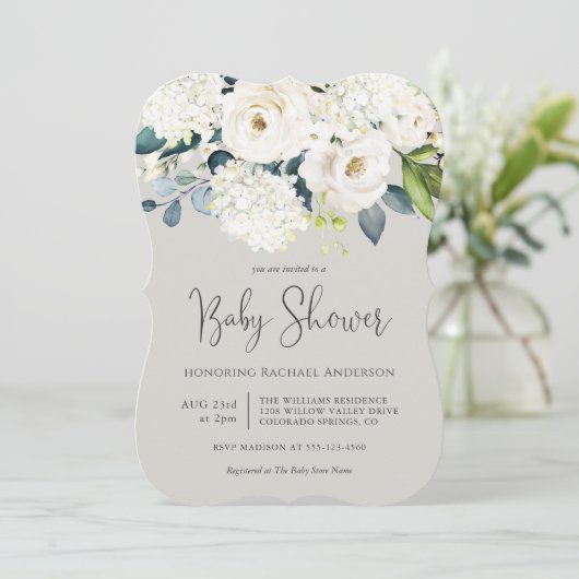 Cottage Wit Bloemen Baby shower Kaart (Staand voorkant)