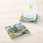 Cottage With View Of The Lighthouse Glazen Onderzetter<br><div class="desc">A dreamy coastal cottagecore landscape filled with soft watercolor charm and breezy seaside tranquility. A welcoming seaside cottage sits among lush garden paths, blooming flowers, and a bright white picket fence, creating a warm storybook atmosphere. In the distance, a tall lighthouse rises beside sparkling blue ocean waves, adding a classic...</div>