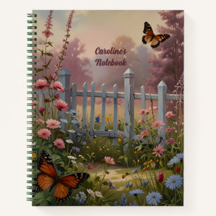 Cottage zomer bloem tuin hek vlinders notitieboek