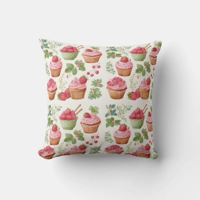 Cottagecore Aardbeien Cupcake Kussensloop Kussen (Voorkant)