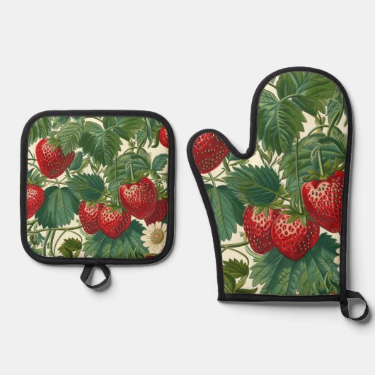 Cottagecore Aardbeien Ovenwant Set (Voorkant)