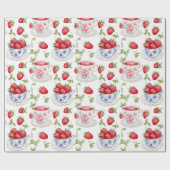 Cottagecore Aardbeienpatroon  Cadeaupapier (Vlak)