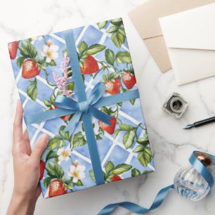 Cottagecore Aardbeienpatroon Cadeaupapier