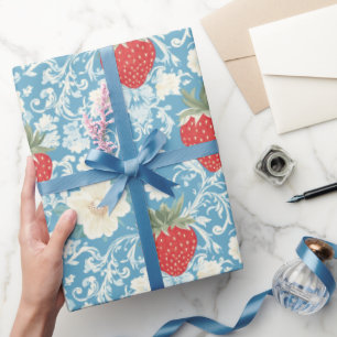 Cottagecore Aardbeienpatroon Cadeaupapier