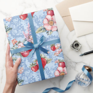 Cottagecore Aardbeipatroon Cadeaupapier