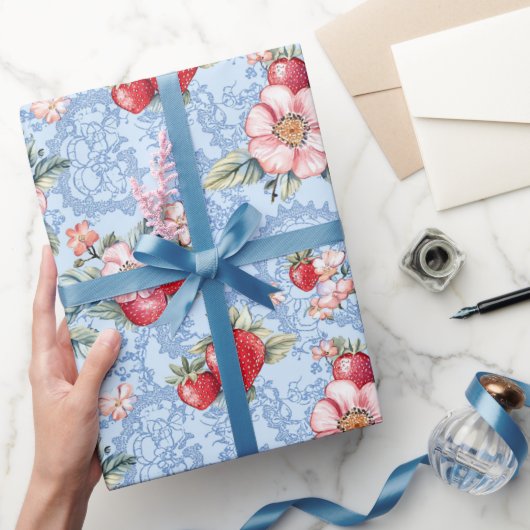 Cottagecore Aardbeipatroon Cadeaupapier (Geschenken)