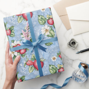 Cottagecore Aardbeipatroon Cadeaupapier