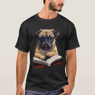 Cottagecore Aesthetic Dog Pug Reading Book T-shirt