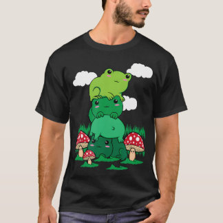 Cottagecore Aesthetic Kawaii Frog Pile And Mushroo T-shirt