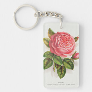Cottagecore Antieke Roze Roos Bloem Illustratie Sleutelhanger