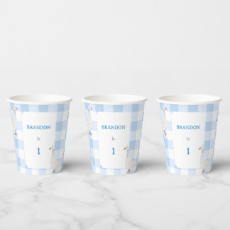 Cottagecore Baby Blauwe Geruite Eendjes Papieren Bekers