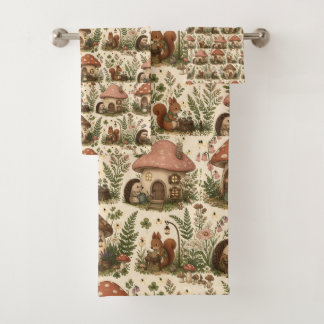 Cottagecore badhanddoekenset met bosdieren bad handdoek