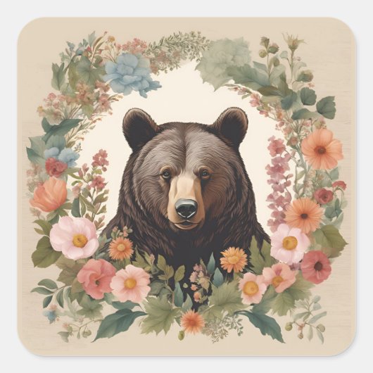 Cottagecore-Beer Vierkante Sticker (Voorkant)