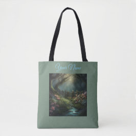 Cottagecore Betoverd Bos Pad bloemen maan Tote Bag