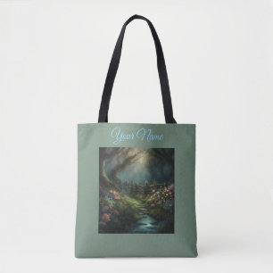 Cottagecore Betoverd Bos Pad bloemen maan Tote Bag