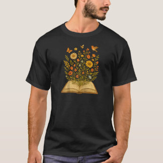Cottagecore Betoverende Oude Open Boek Wilde Bloem T-shirt