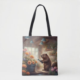 Cottagecore Bever in een kas water geeft aan bloem Tote Bag