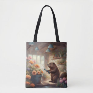 Cottagecore Bever in een kas water geeft aan bloem Tote Bag
