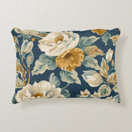 Cottagecore Blauw Mosterdgeel Crème Bloemenprint Accent Kussen