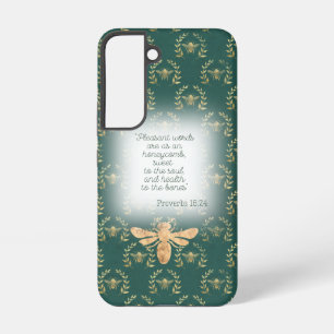 Cottagecore Blauwe Groene Gouden Bij Krans Geloof Samsung Galaxy Hoesje