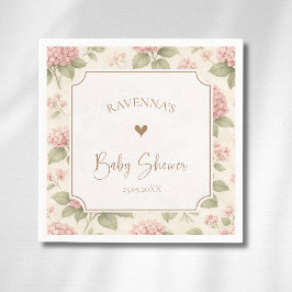 Cottagecore Bloem Roze Hydrangea Goud Baby Shower Servet