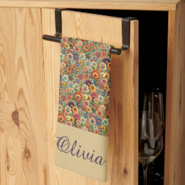 Cottagecore Bloemen Botanische Tuin monogram Theedoek