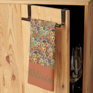 Cottagecore Bloemen Botanische Tuin monogram Theedoek