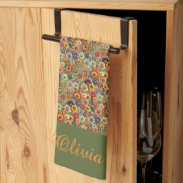 Cottagecore Bloemen Botanische Tuin monogram Theedoek