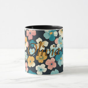 Cottagecore Bloemen in Blauw & Geel Mok