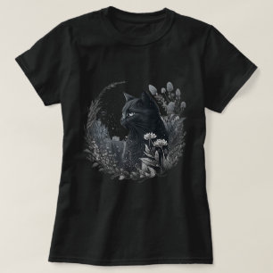 CottageCore Bloemen Zwarte Kat Esthetische Bloemen T-shirt
