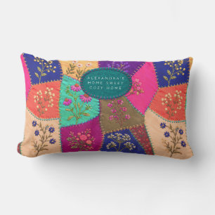 Cottagecore bloemenpatchwork geborduurd effect  kussen