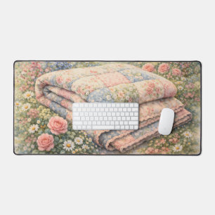 Cottagecore Bloemenpatchworkdeken Aquarel Bureaumat