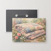 Cottagecore Bloemenpatchworkdeken Aquarel Button (Voorkant / Achterkant)