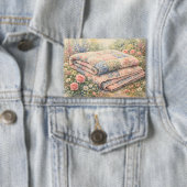 Cottagecore Bloemenpatchworkdeken Aquarel Button (Insitu)