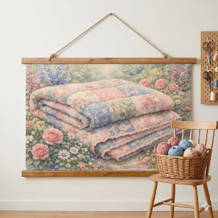 Cottagecore Bloemenpatchworkdeken Aquarel Hangend Wandkleed