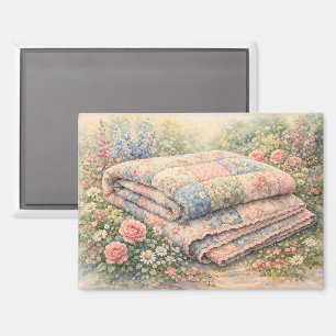 Cottagecore Bloemenpatchworkdeken Aquarel Magneet