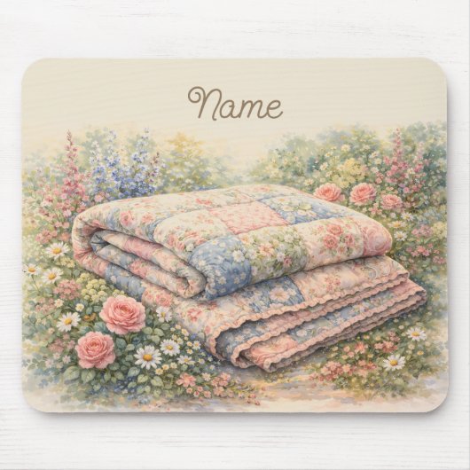 Cottagecore Bloemenpatchworkdeken Aquarel Muismat (Voorkant)