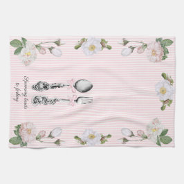 Cottagecore bloemenspatel vork roze strepen theedoek