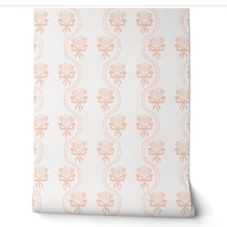 Cottagecore bloemgestreepte strikken - Pastel oran Behang