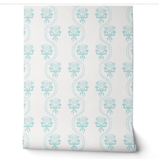 Cottagecore Bloemgestreepte Strikken - Pastel Teal Behang