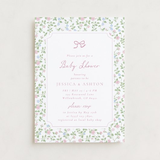 Cottagecore bloemige babyshower uitnodiging