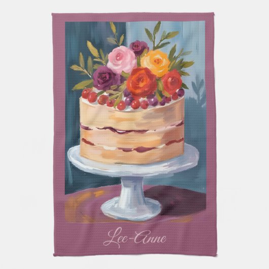 Cottagecore Bloemige Cake Waterverf Theedoek (Verticaal)