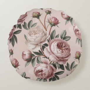 Cottagecore Bloemrijke Romantische Vintage Pioen Rond Kussen