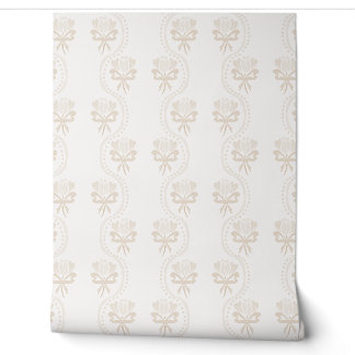 Cottagecore Bloemstreep Boogjes - Pastel Beige Behang