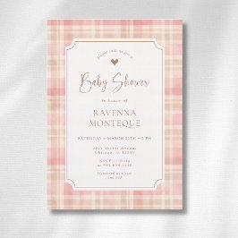 Cottagecore Blush Ivoor Geruite Gouden Baby Shower Kaart