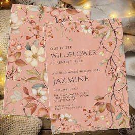 Cottagecore Boho Terracotta Wildflower Baby shower Kaart