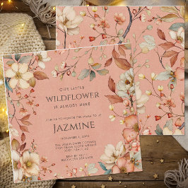 Cottagecore Boho Terracotta Wildflower Baby shower Kaart