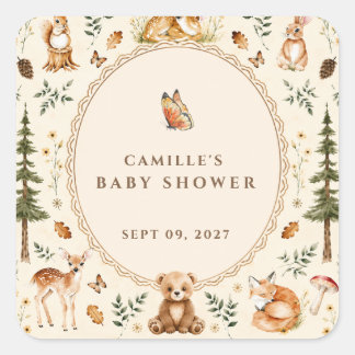 Cottagecore bos baby shower uitnodiging Woud Vierkante Sticker