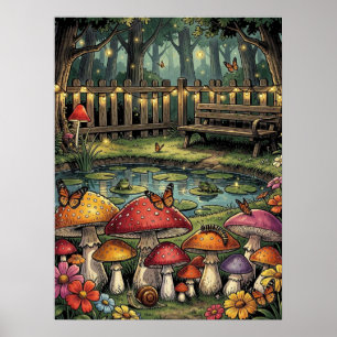 Cottagecore Bos Scene   Whimsische Paddenstoelen Poster