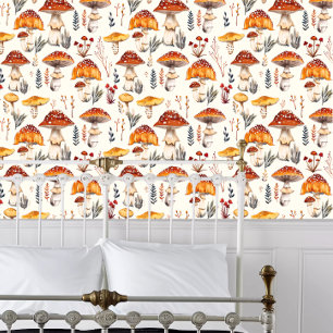 Cottagecore Bright Oranje champignons Behang